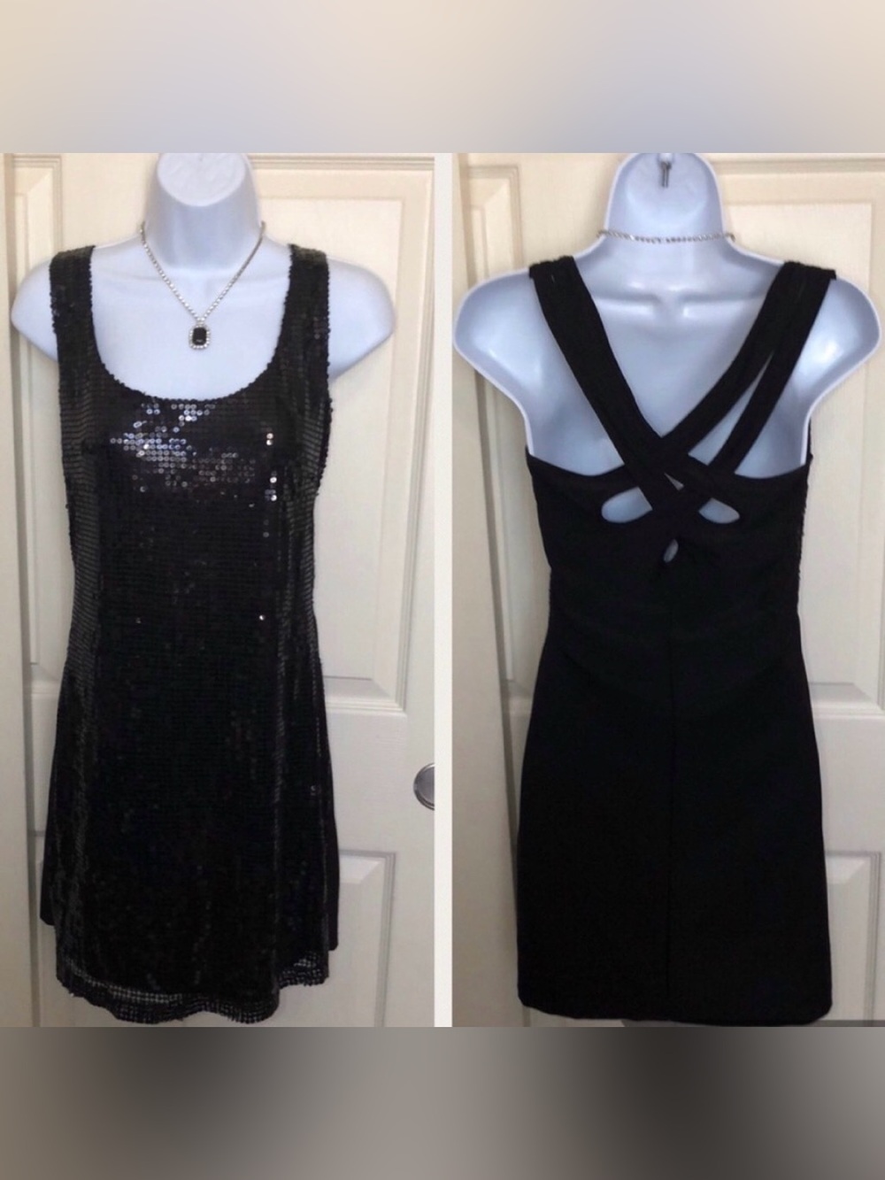 Wildcat Black Sequin Bodycom Mini Dress Cut Out Back Large Short Prom Dress